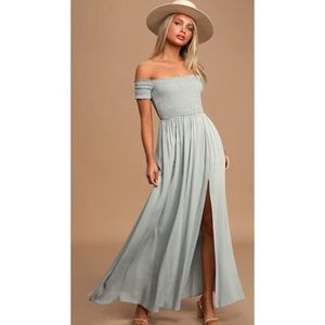 lulus patsy sage off the shoulder maxi dress